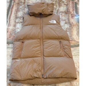 The North Face Womens Glacier Basin 600-Fill Puffer Vest Tan Brown Zip Pockets S